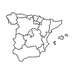 Obraz premium Outline map of Spain divided into its autonomous communities and provinces, a clean graphic representation