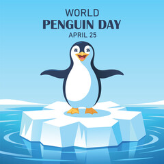 Vector illustration for World Penguin Day. A lone little penguin, standing on a broken ice floe, waves its flippers, calling for help. For the design of banners, posters © MD ABDUL MATIN