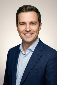 Businessman in suit smiling, leadership and professional headshot .generative AI