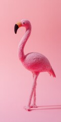 Obraz premium Vibrant pink flamingo against soft pink background standing gracefully
