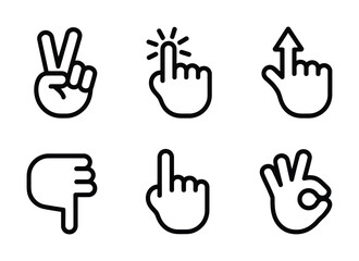 Obraz premium Vector illustration showcasing a variety of hand gestures in simple design.
