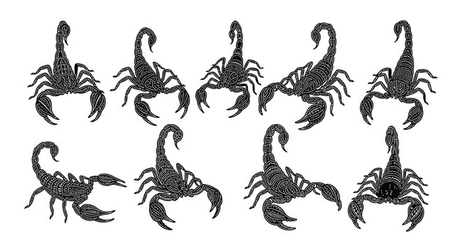 Collection of scorpions in various poses and silhouettes