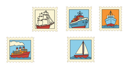 Ship Stamp Line art abstract smooth modern illustration