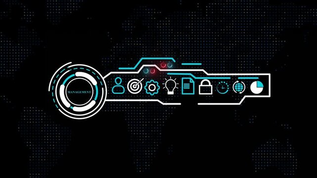 asset management system hud animation. concept of achieve specific goals efficiently and effectively