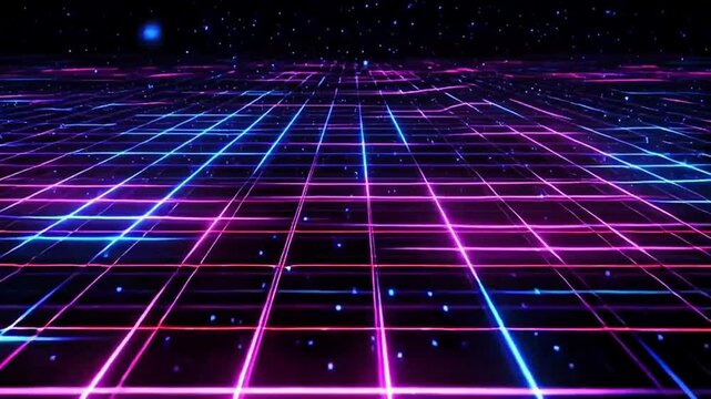 Retro 80s Synthwave Neon Grid Background with Glowing Lines