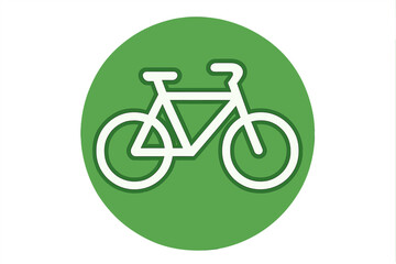 Fototapeta premium A white minimalist bicycle icon is centered within a green circle on a solid black background. This graphic represents cycling, transportation, and eco-friendly travel in a simple style.