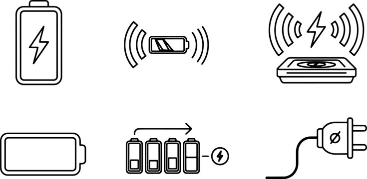 Set of battery outline icons charging wireless charger