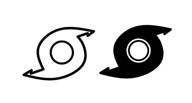 Hurricane and typhoon icon set in solid and stroke outline style for weather forecast. Vector