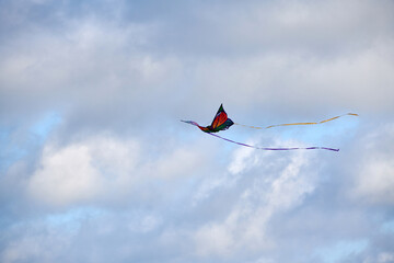 Colorful Butterfly Kite Flying in a Cloudy Sky