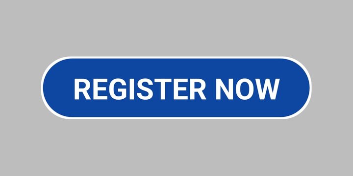 Blue color capsule shape button with word Register now on gray background illustration. Register now button.