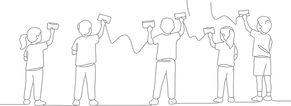Minimalist Outline Children Wall Painting Activity Illustration