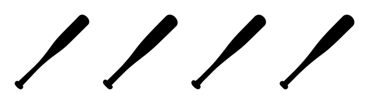 Set of baseball bats in different angles, flat design vector illustration