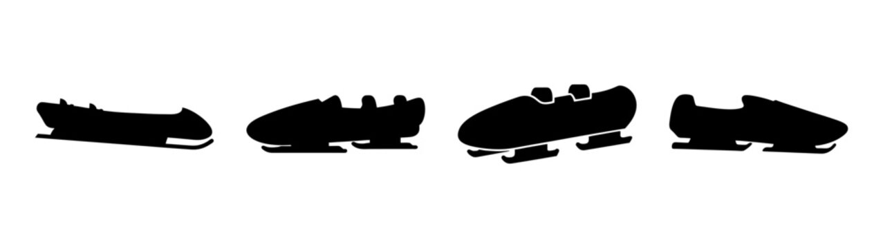 Bobsled Silhouettes in Various Positions Vector Illustration