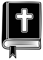 Obraz premium Stylized black and white illustration of a closed holy bible with a Christian cross on the cover and a bookmark