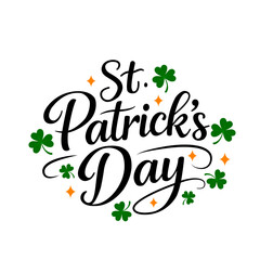 Naklejka premium A hand-lettered card with clover leaves and a St. Patrick's Day inscription. Vector image on a white background.