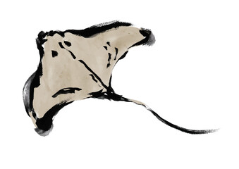 エイの和風筆書きイラスト