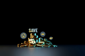Savings Concept with Golden Coins and Dollar Symbol