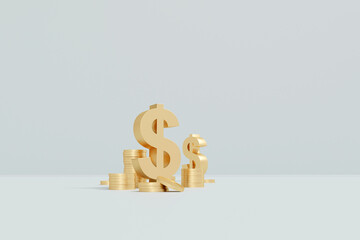 Golden Dollar Symbols with Stacked Coins Wealth and Investment Concept