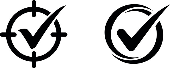 Check mark black icon set with target and circle symbols vector illustration isolated on transparent background © srvectrold