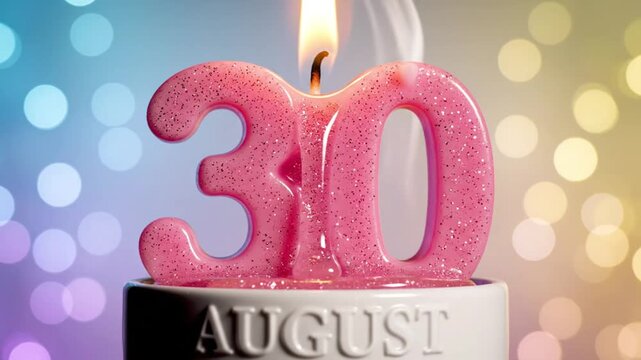 Thirtieth birthday celebration with pink candle and bokeh background