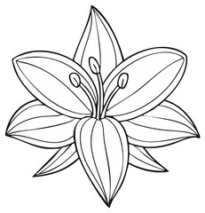 Simple black and white line drawing of a stylized blooming flower with six petals