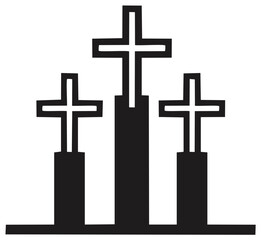 Three Religious Crosses Silhouette Vector Illustration of Calvary Hill on White Background