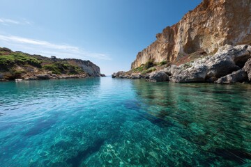Pristine coastal landscape with cliffs and turquoise waters