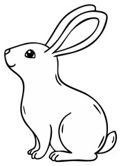 Obraz premium Outline drawing of a cute sitting rabbit with upright ears and looking up