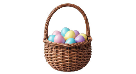Easter basket filled with colorful eggs isolated on transparent background
