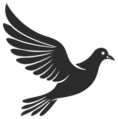 Obraz premium Black Silhouette of a Dove in Flight with Wings Spread Wide