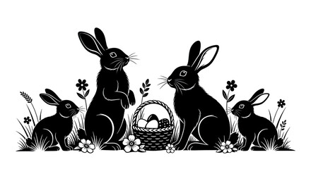 Easter bunny delivering eggs isolated on transparent background