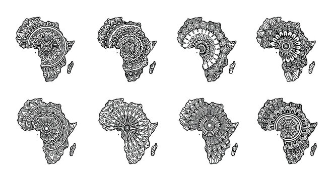 Intricate designs of the african continent repeated in a grid pattern