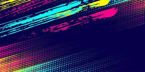 Vibrant urban street background with neon blue, yellow and pink paint splash design. Colorfull background © M.I.Arfad