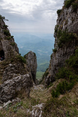 Obraz premium Historic Strada delle 52 Gallerie hiking trail on Mount Pasubio, Vicenza, Italy.