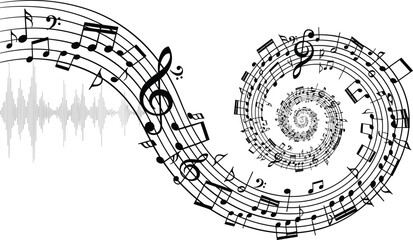 Abstract musical notes swirl with sound wave audio melody vector illustration music background creative sound design concept artwork © DesignProMedia