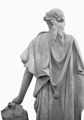 Back view of Aphrodite stone statue isolated on white background, symbol of beauty, femininity, classical art, and timeless elegance.