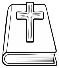 Obraz premium Christian book with cross symbol illustration, monochrome outline