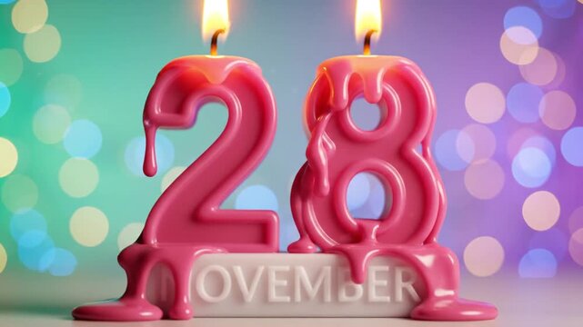 November 28th birthday celebration with pink candle numbers