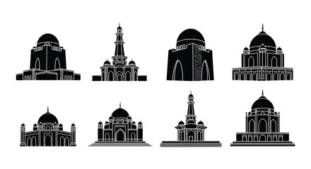 Black and white vector icons of various islamic architectural monuments © nurjahan