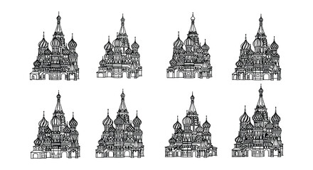 Stylized black and white illustration of saint basil s cathedral repeated © nurjahan