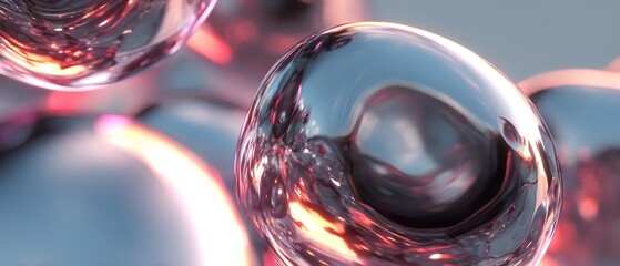 Shiny metallic spheres with pink and blue reflections