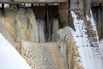frozen water ice cascade in the river locks, © ANDA