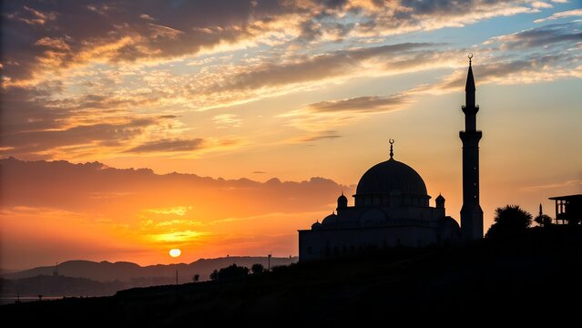 Silhouette mosque sunset