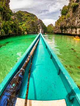 Beautiful landscape scenery in El Nido, Philippines. The Big Lagoon entrance, Miniloc Island. 