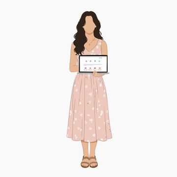 Minimalist Illustration Woman Holding Tablet Showing Checklist Application