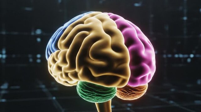 Human brain with colorful sections on a futuristic background