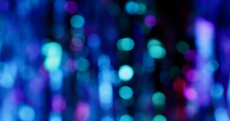 Obraz premium Neon light flare. Bokeh texture. Blur purple blue color optical gleam round visual glare luminous glint on abstract art background.