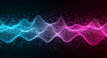 Abstract wavy lines and particles in blue and pink tones, forming a dynamic design