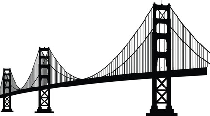 Obraz premium olden Gate Bridge silhouette, iconic suspension structure, black and white vector design, architecture landmark, engineering marvel, famous bridge illustration, cityscape art, travel destination image