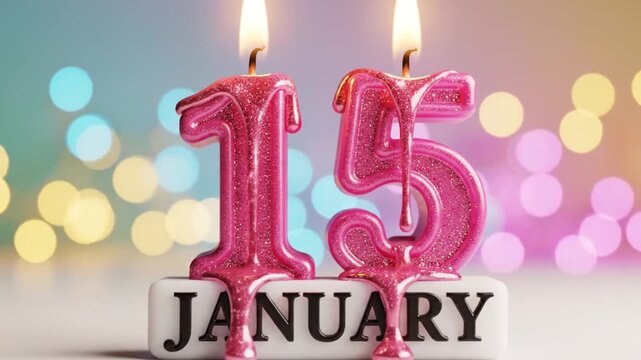Happy 15th January birthday celebration with pink candles